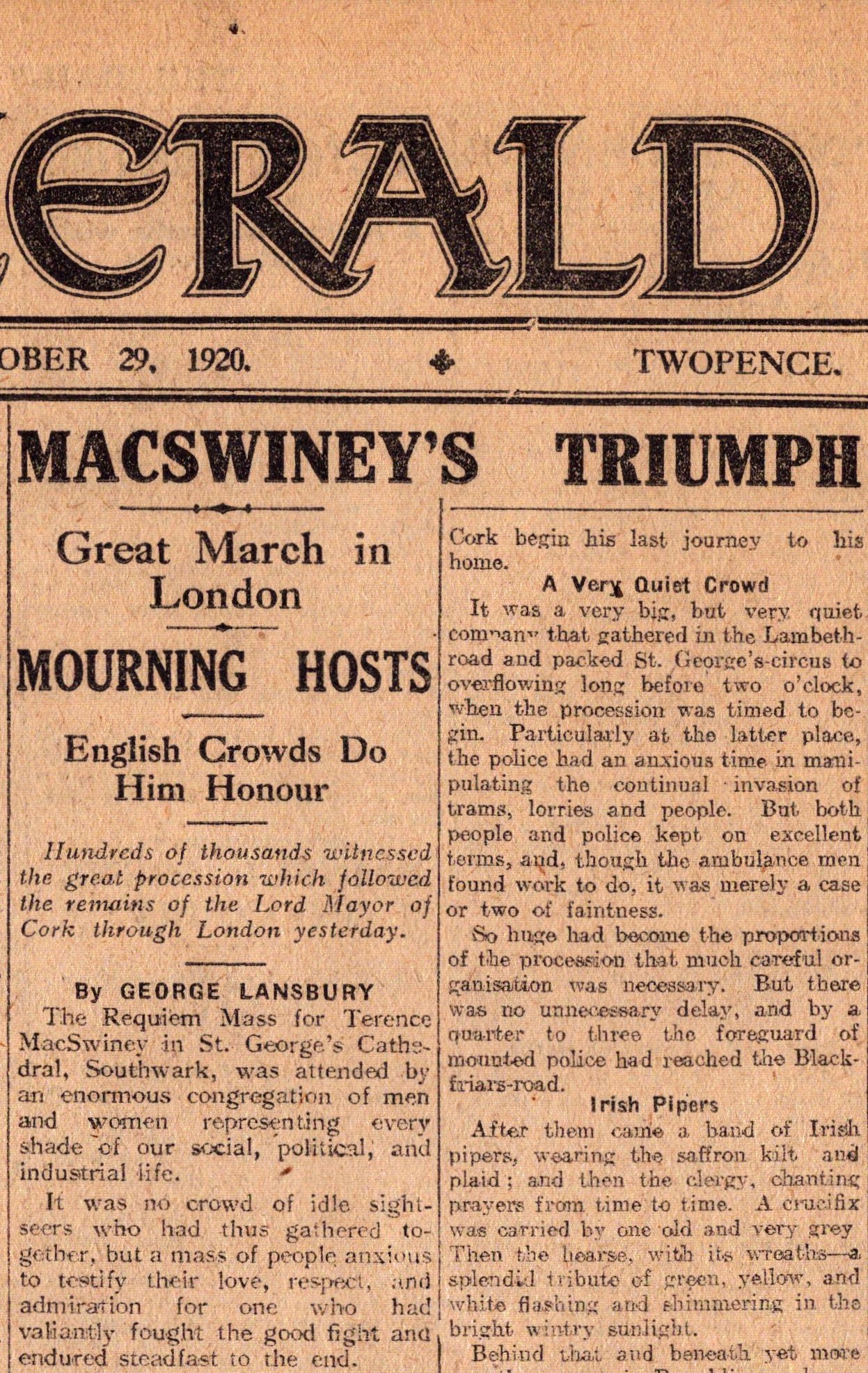 Irish War of Independence News Reports Black & Tans, Hunger Strikes 1920-15. - Image 4 of 6