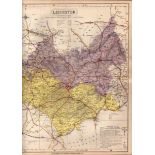 County of Leicester Large Victorian Letts 1884 Antique Coloured Map.