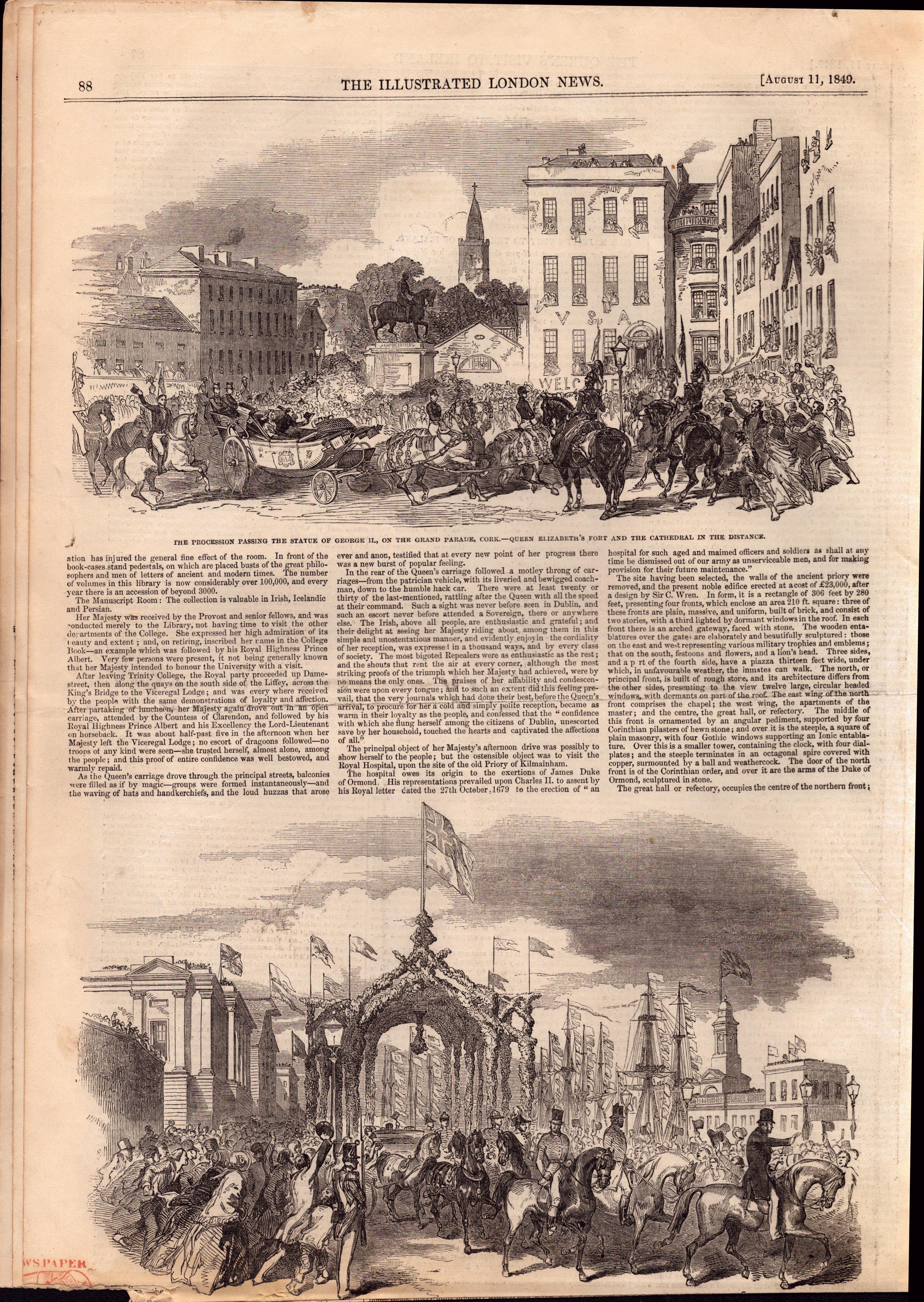 Queen Victoria Visit to Ireland Antique 175 Years Old Newspaper. - Image 5 of 8