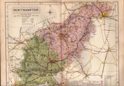 County of Northampton Large Victorian Letts 1884 Antique Coloured Map.