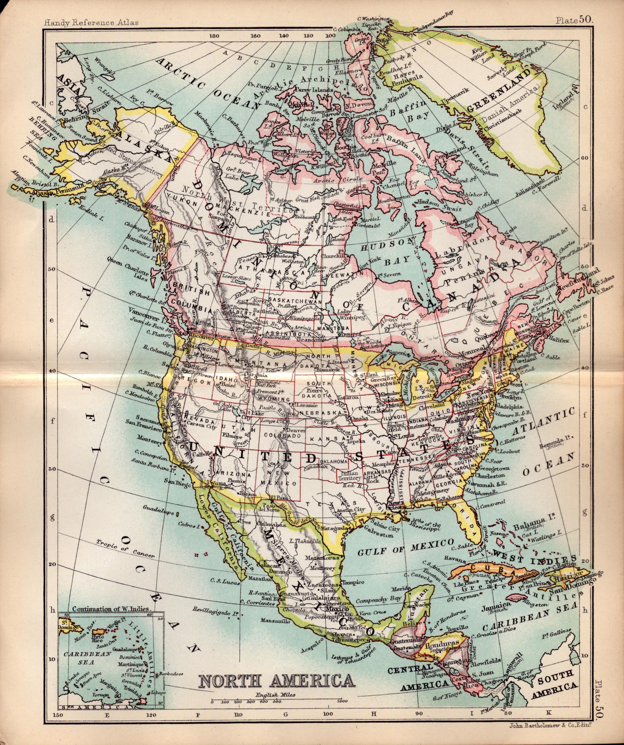 North America Area Double Sided Victorian Antique 1896 Map.