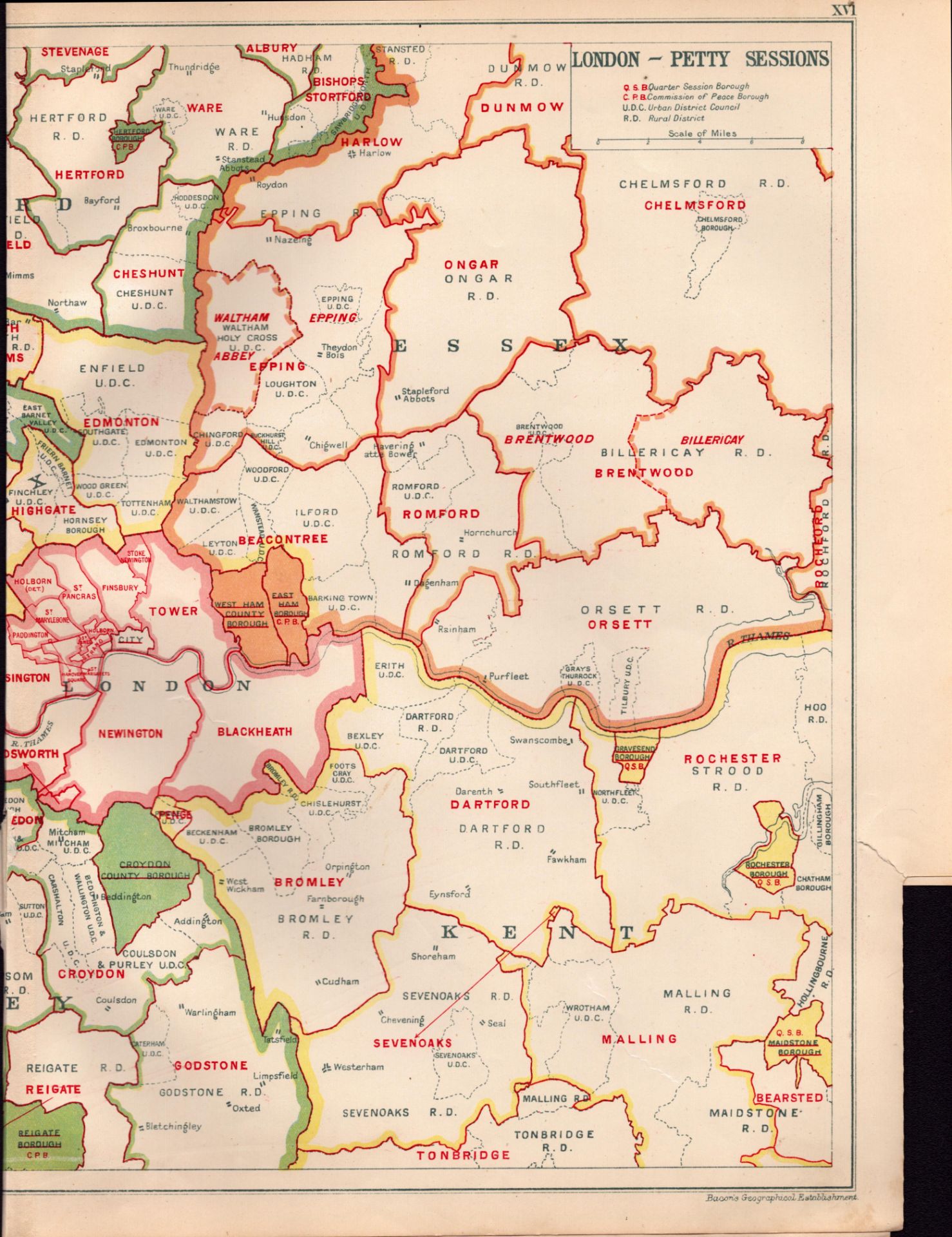 Bacons Vintage London Suburbs Court Petty Sessions Detailed Map. - Image 3 of 4