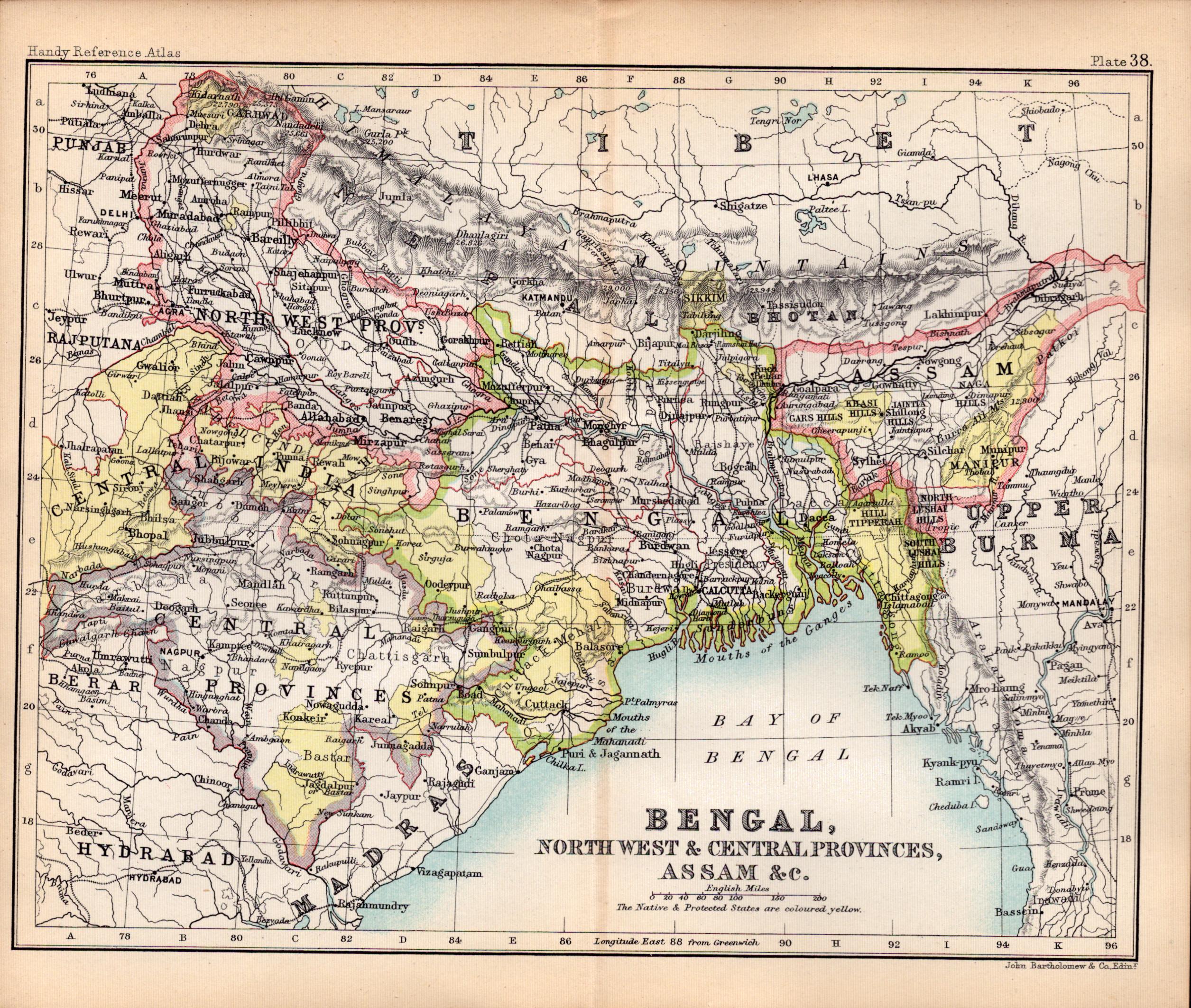 Bengal Assam India Etc Double Sided Victorian Antique 1898 Map.