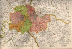 Bacons Vintage London Suburbs Coroners Districts Detailed Map.