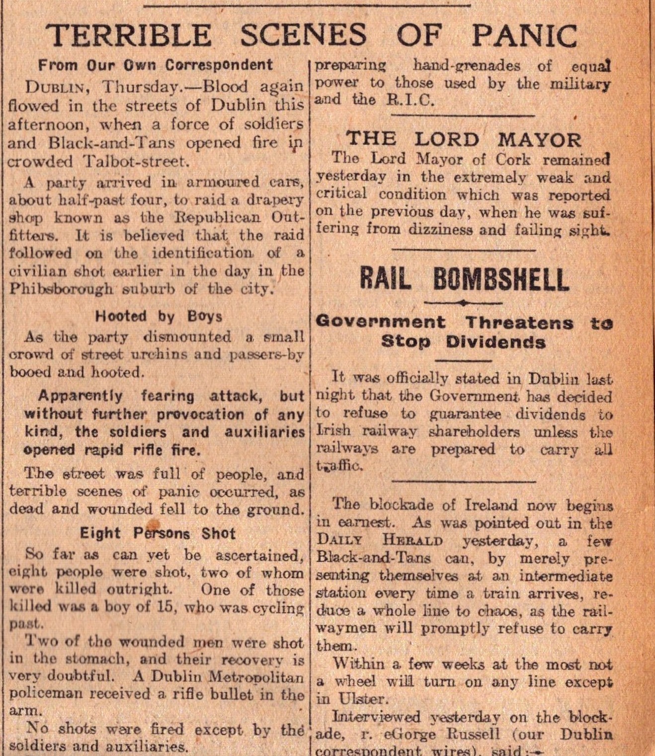 Irish War of Independence News Reports Black & Tans, Hunger Strikes 1920-5. - Image 4 of 7