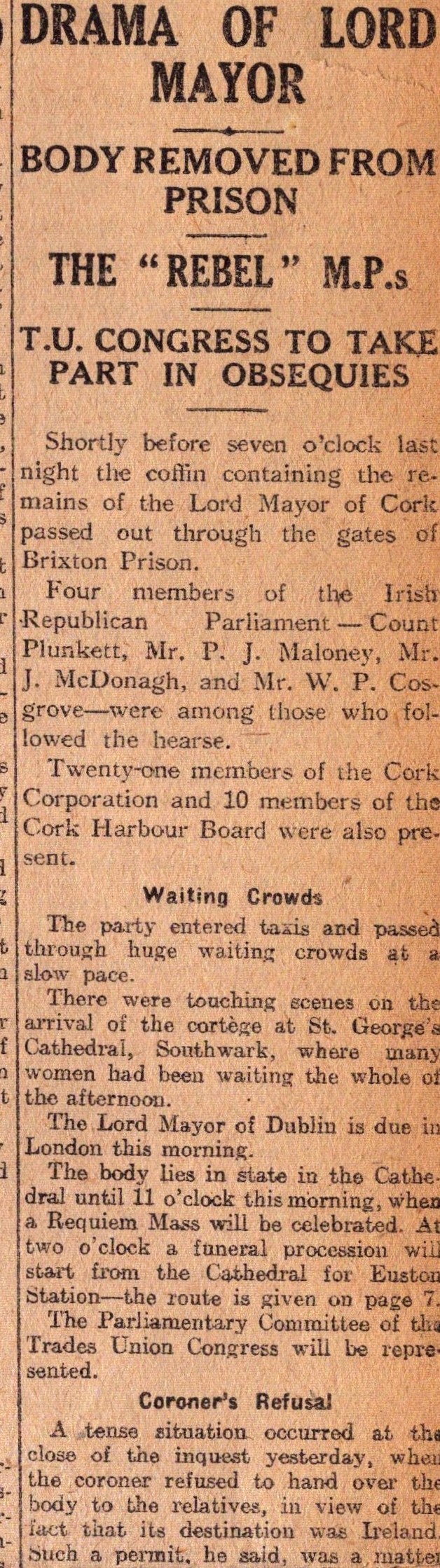 Irish War of Independence News Reports Black & Tans, Hunger Strikes 1920-14. - Image 4 of 4