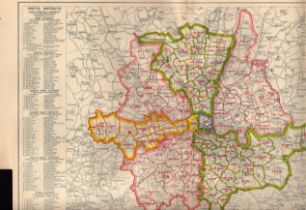 Bacons Vintage London Metropolitan Postal Districts Coloured Map.