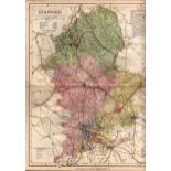 County of Staffordshire Large Victorian Letts 1884 Antique Coloured Map.