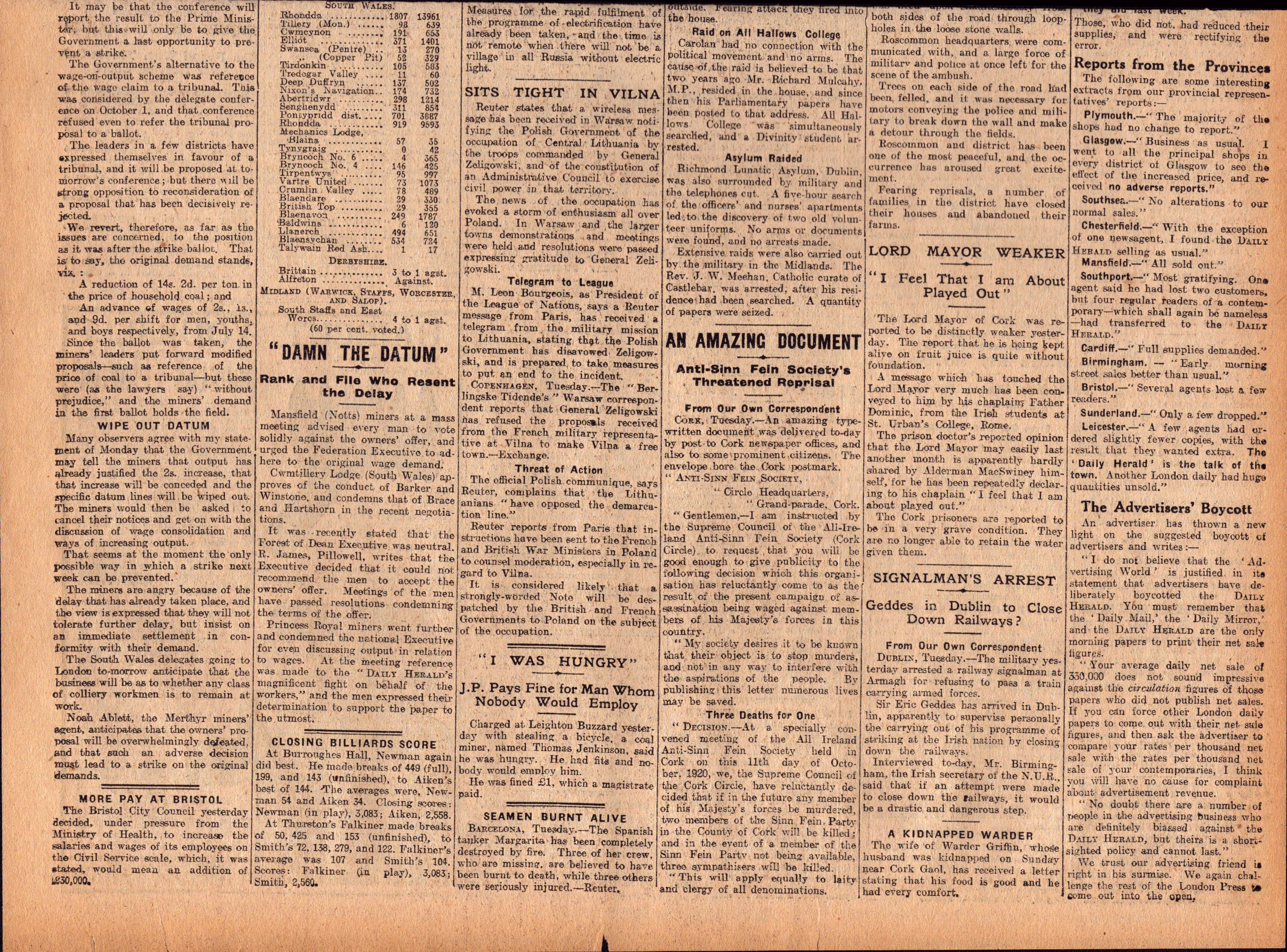 Irish War of Independence News Reports Black & Tans, Hunger Strikes 1920-4. - Image 2 of 9