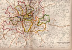 Bacons Vintage London County Courts Bus & Tram Routes Map.