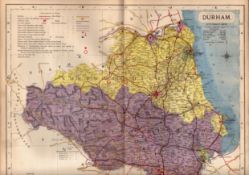 The County of Durham Large Victorian Letts 1884 Antique Coloured Map.