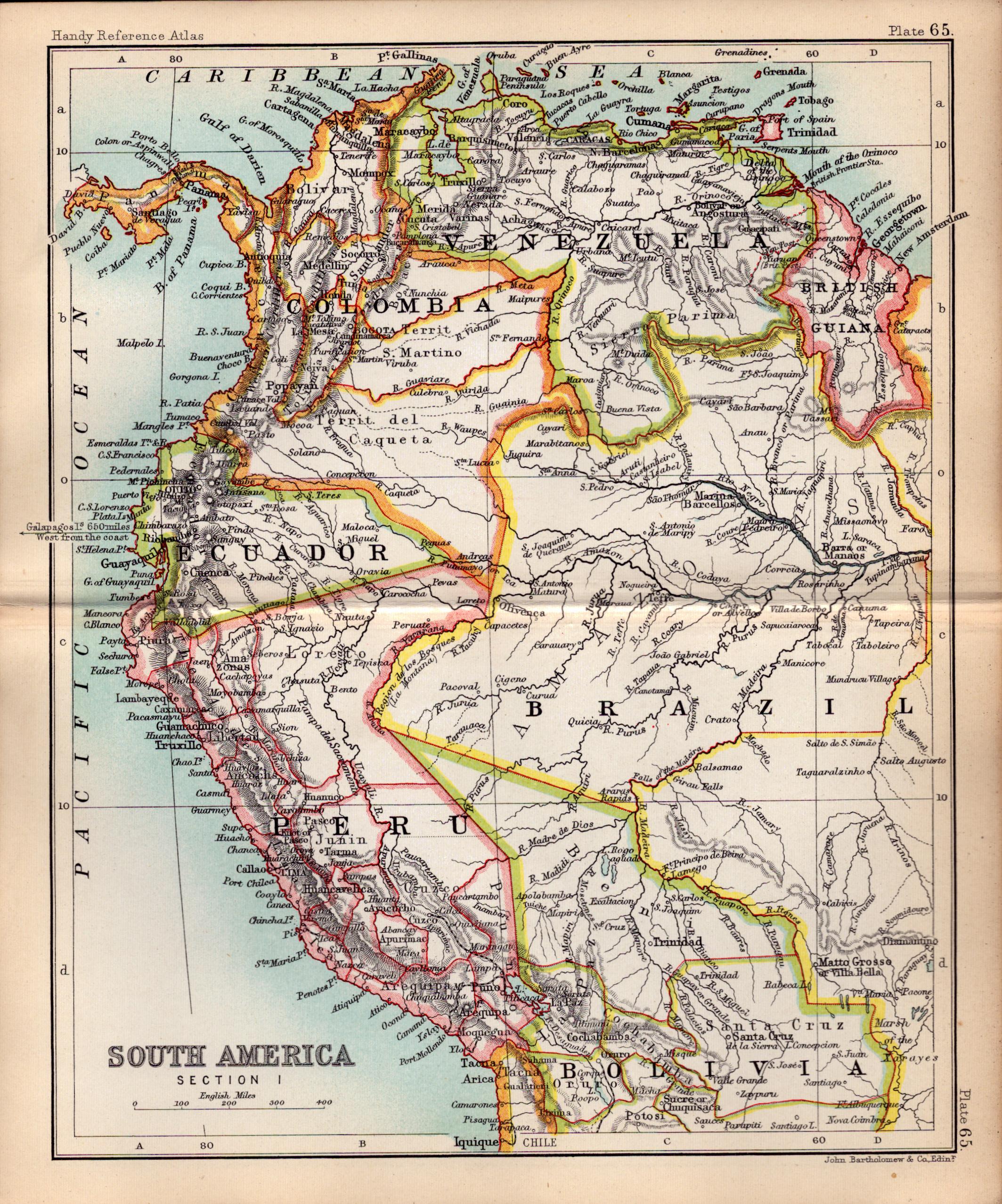 South America Brazil Peru Etc Double Sided Victorian Antique 1896 Map.