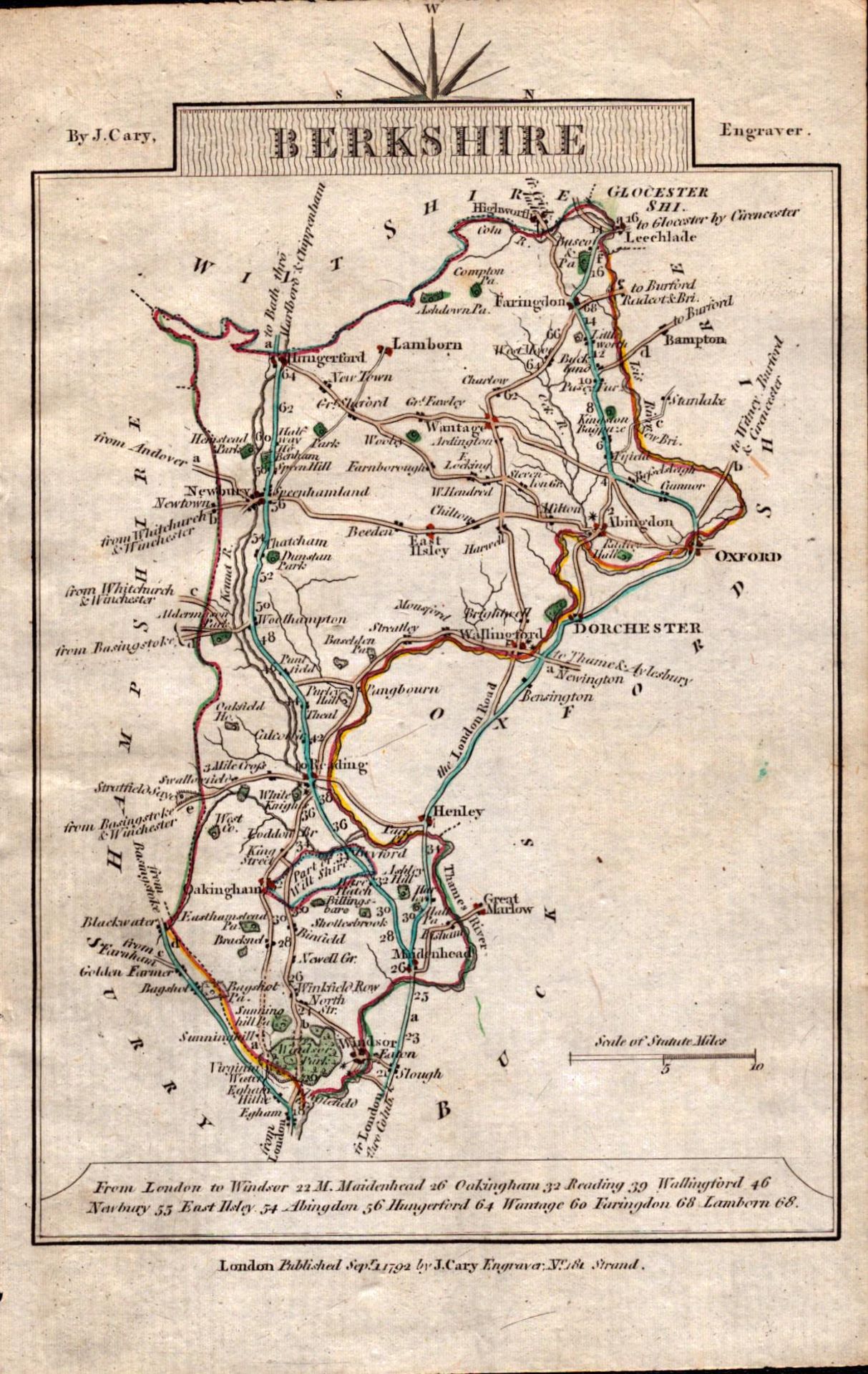 Berkshire John Cary’s 1792 Antique George III Coloured Engraved Map.