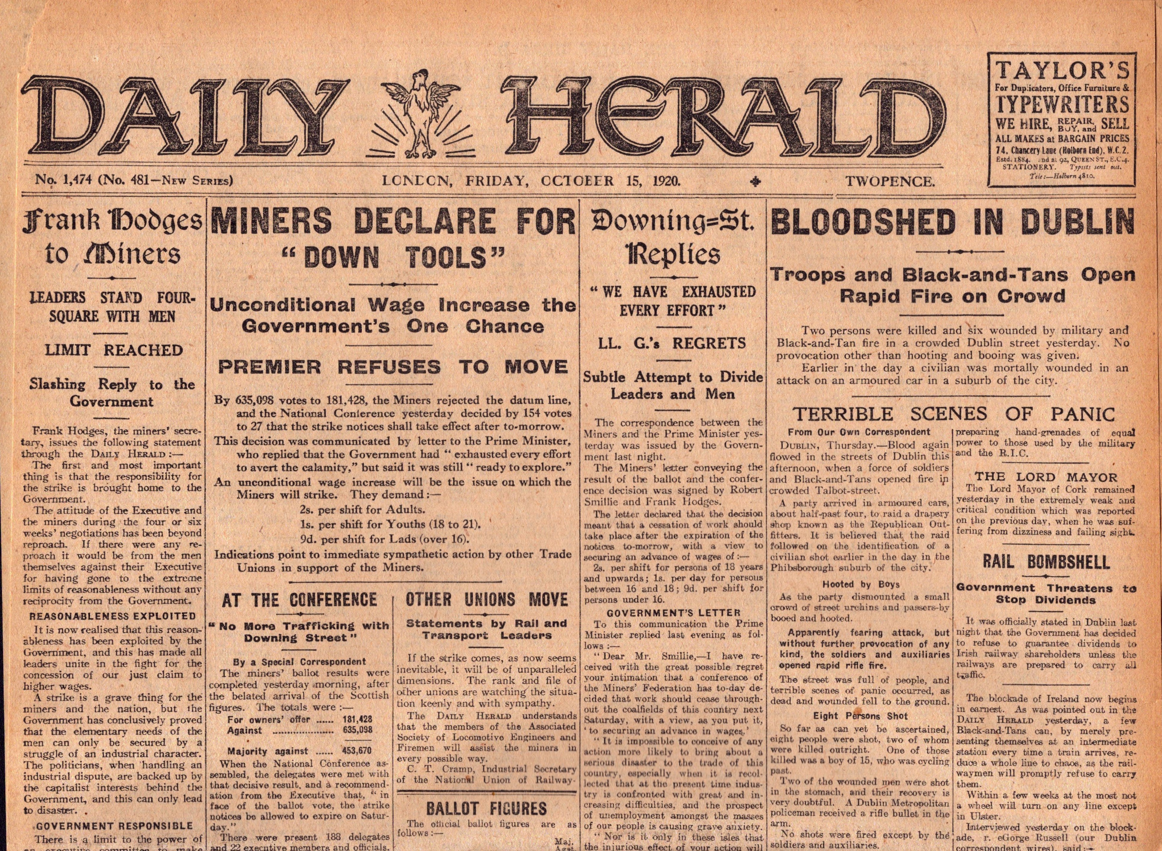 Irish War of Independence News Reports Black & Tans, Hunger Strikes 1920-5.