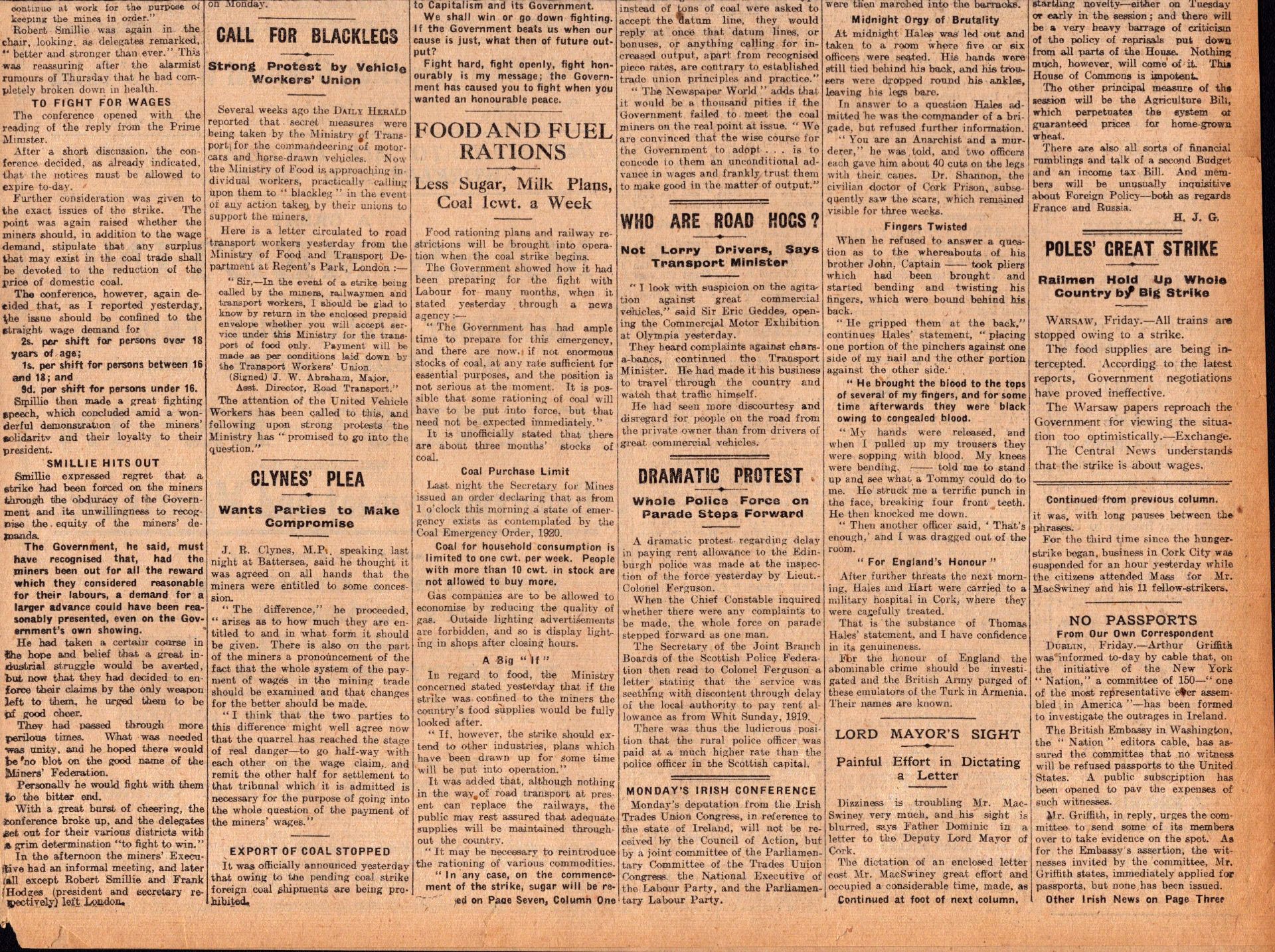 Irish War of Independence News Reports Black & Tans, Hunger Strikes 1920-6. - Image 2 of 7