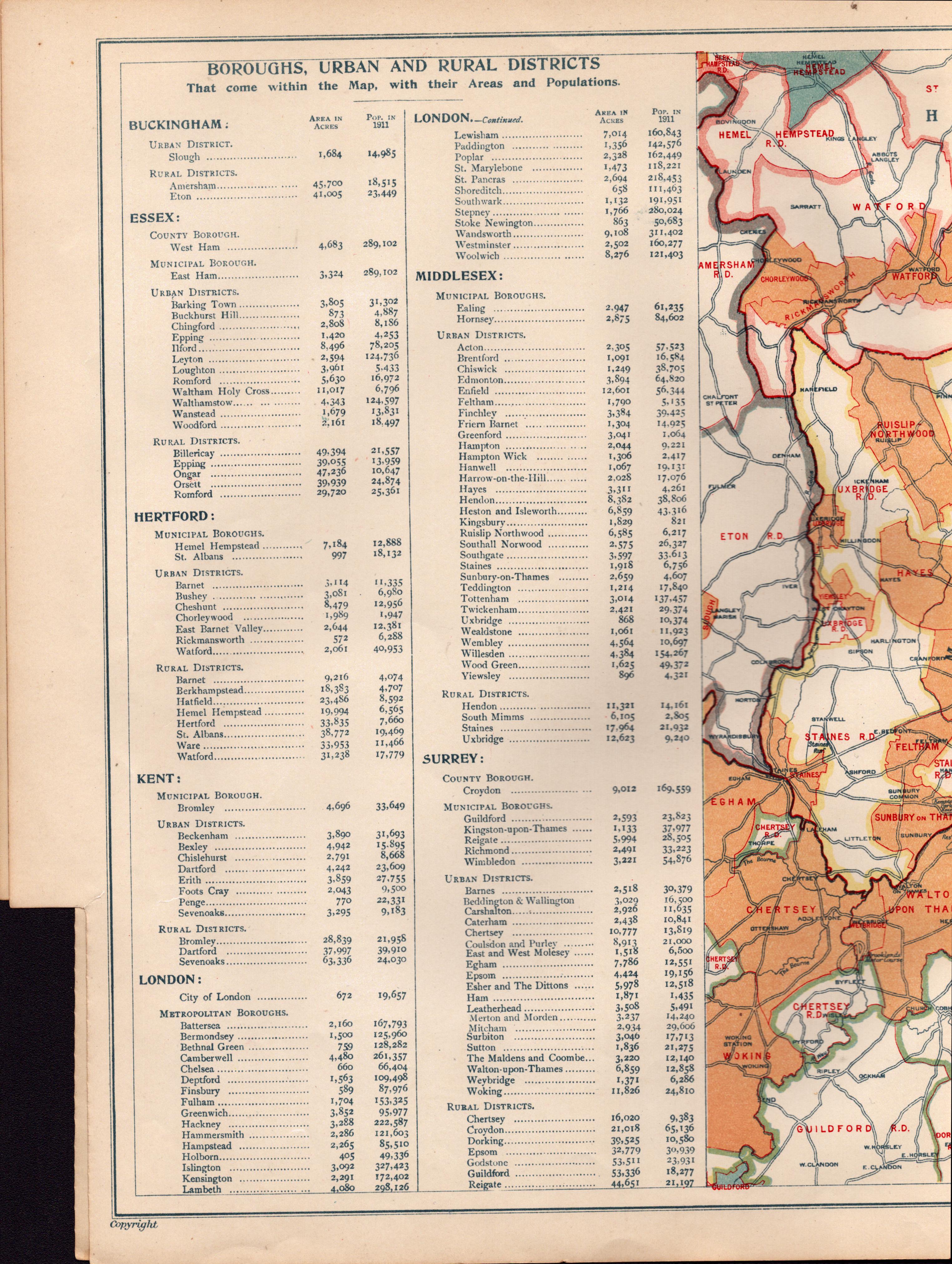 Bacons Vintage London Suburbs Urban & Rural Districts Map. - Image 2 of 4