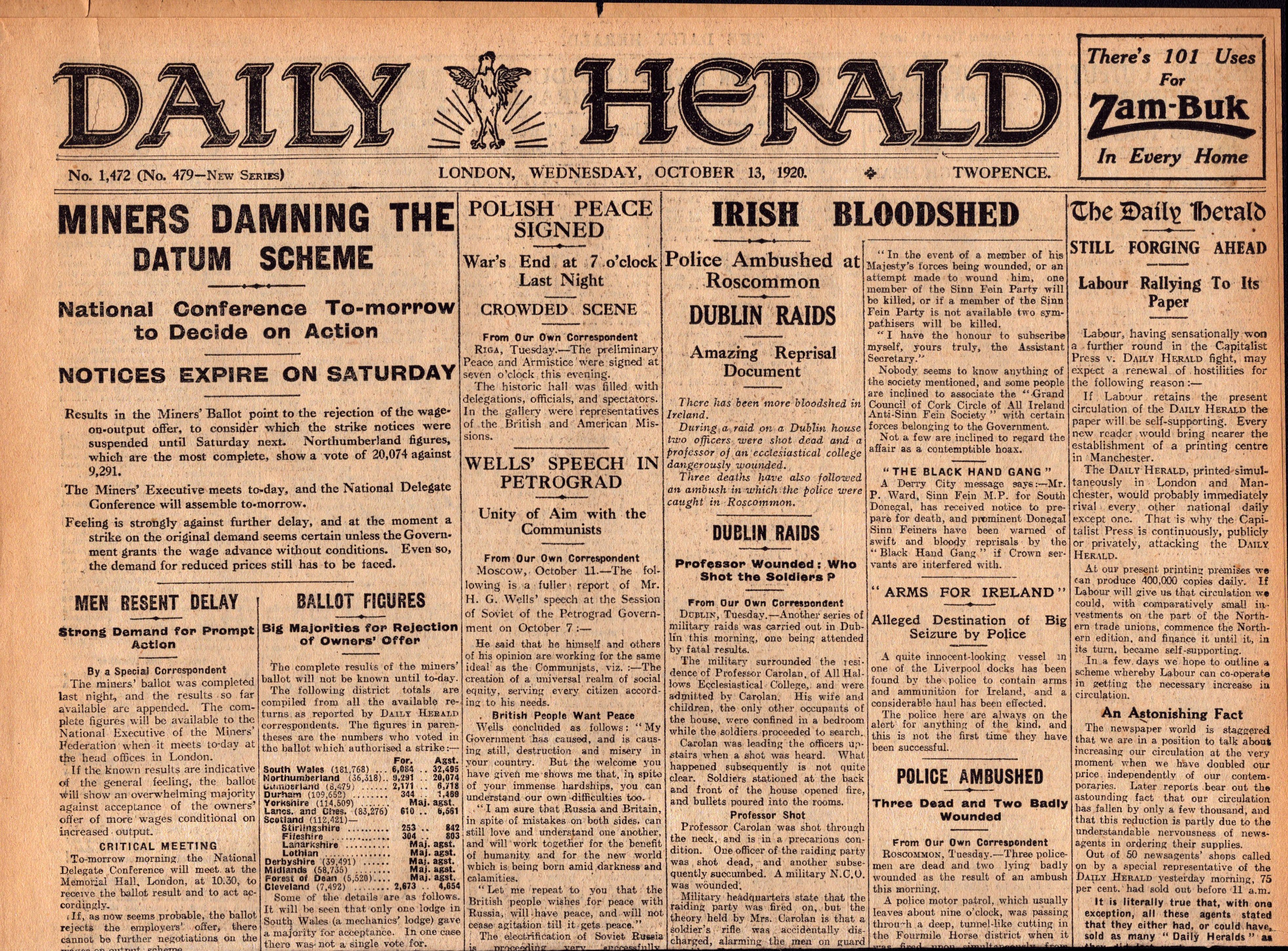 Irish War of Independence News Reports Black & Tans, Hunger Strikes 1920-4.