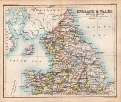 England & Wales Northern Double Sided Victorian Antique 1898 Map.