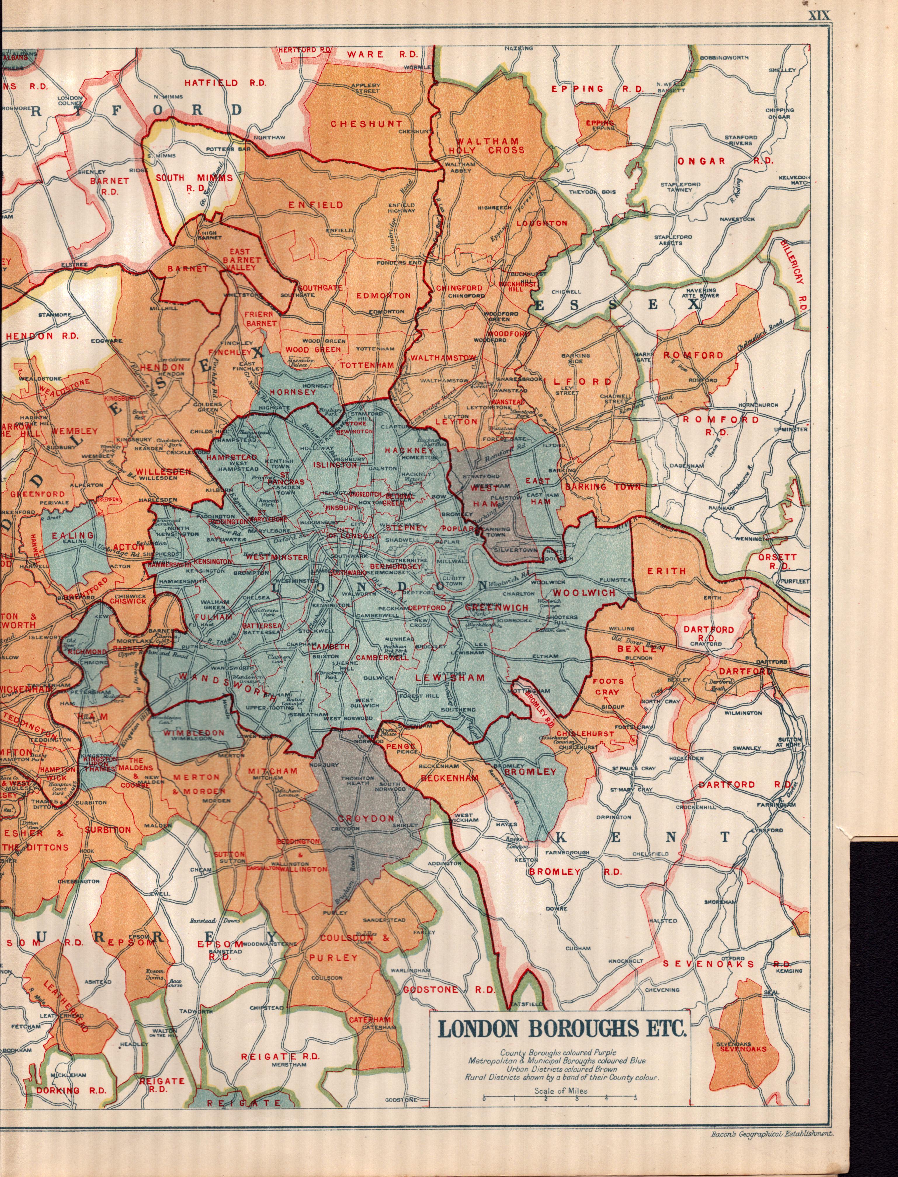 Bacons Vintage London Suburbs Urban & Rural Districts Map. - Image 3 of 4