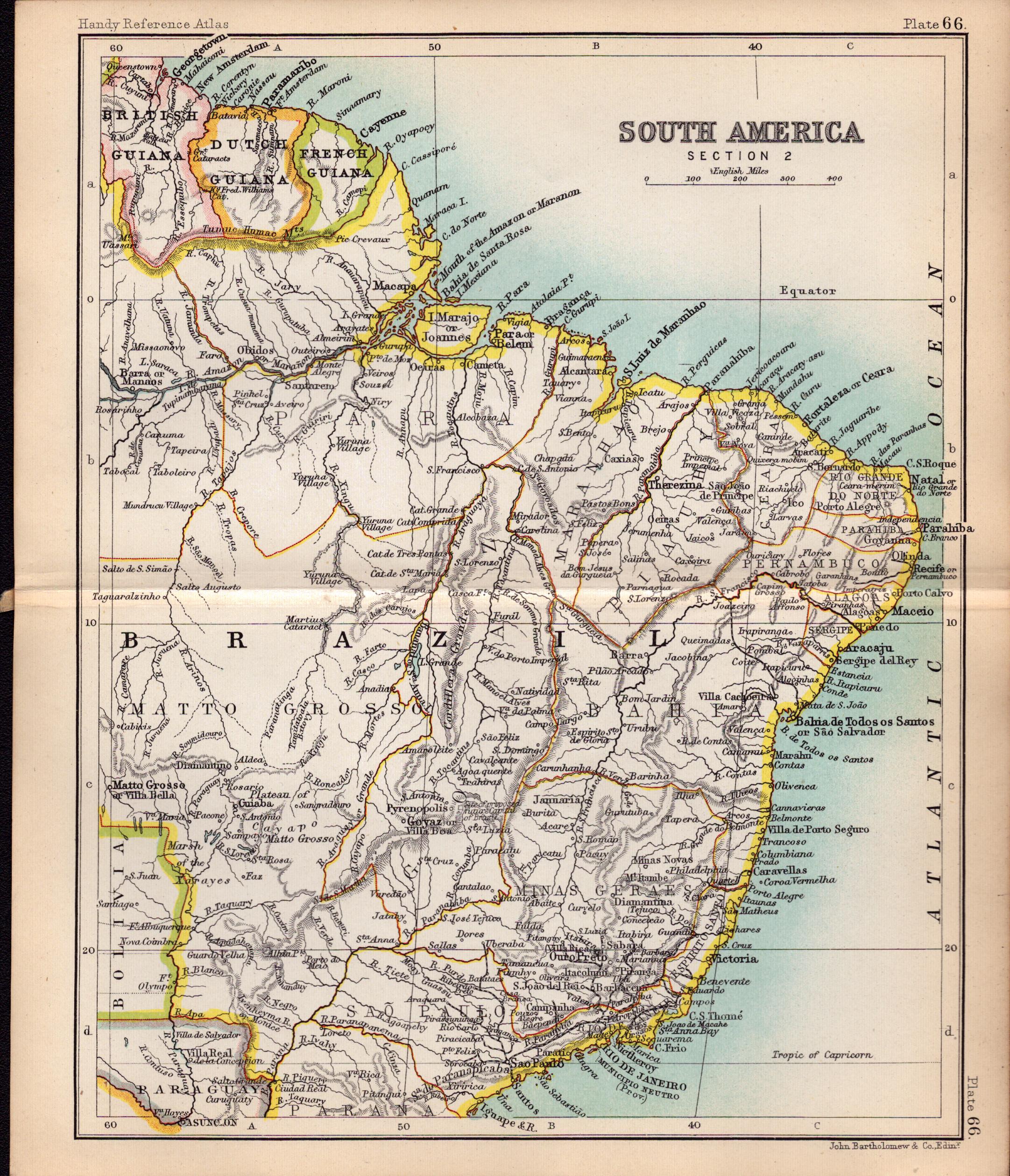 South America Section 2 Double Sided Victorian Antique 1898 Map.