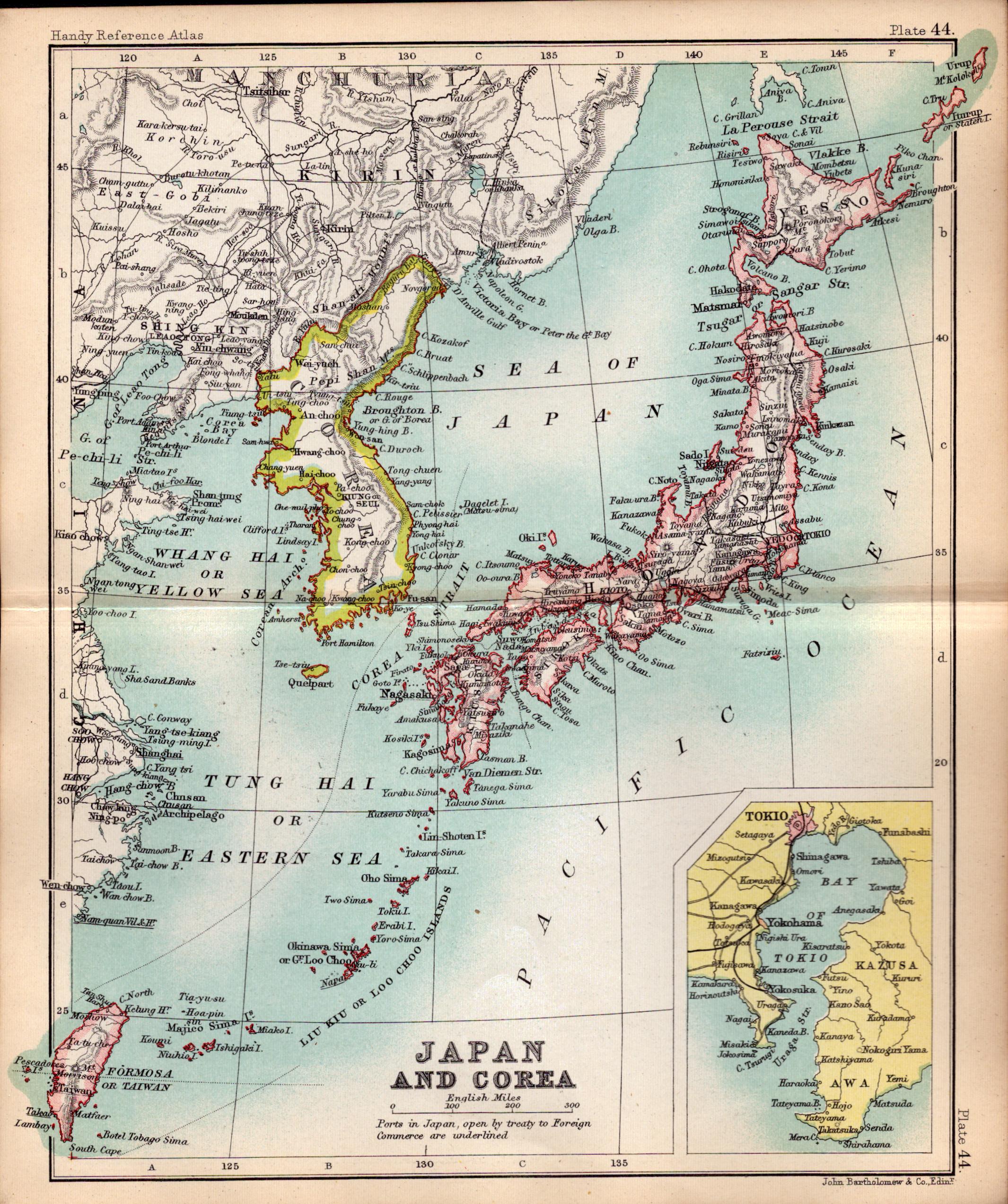 Japan & Corea (Korea) Double Sided Victorian Antique 1898 Map.