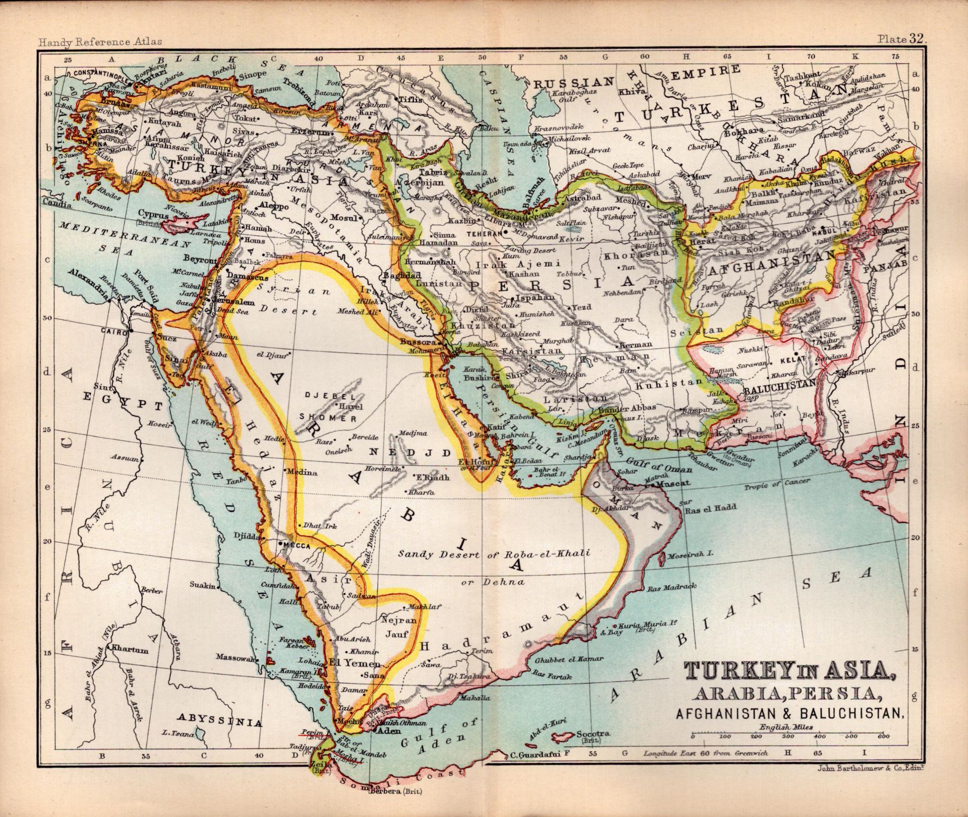 Turkey Arabia Persia Afghanistan Double Sided Victorian Antique 1896 Map.