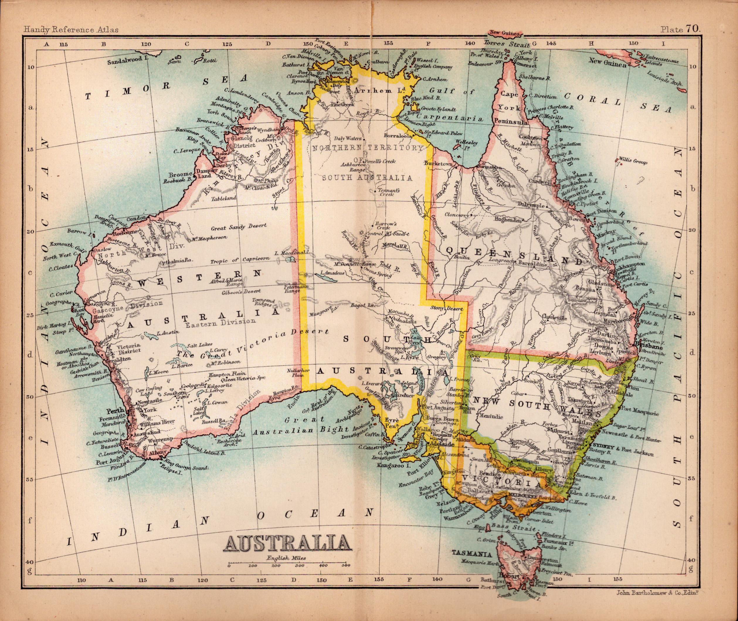 Australia Double Sided Victorian Antique Coloured 1898 Map.
