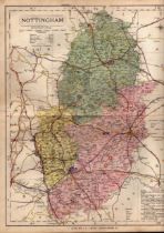 County of Nottingham Large Victorian Letts 1884 Antique Coloured Map.