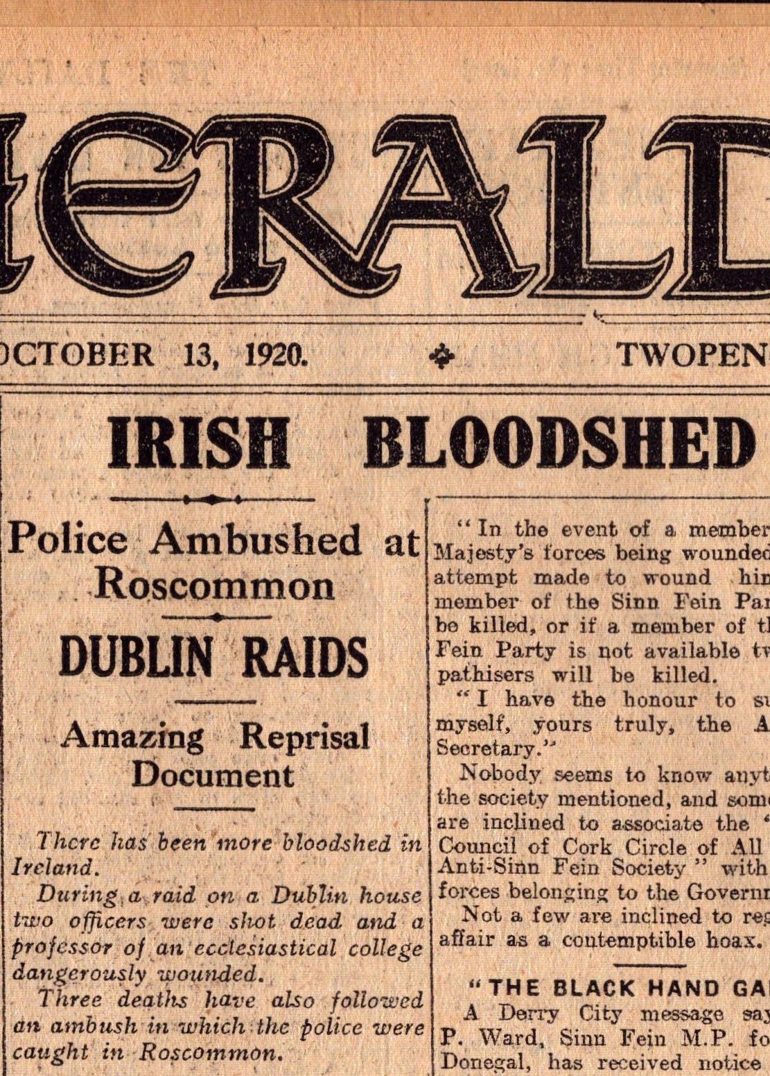 Irish War of Independence News Reports Black & Tans, Hunger Strikes 1920-4. - Image 6 of 9