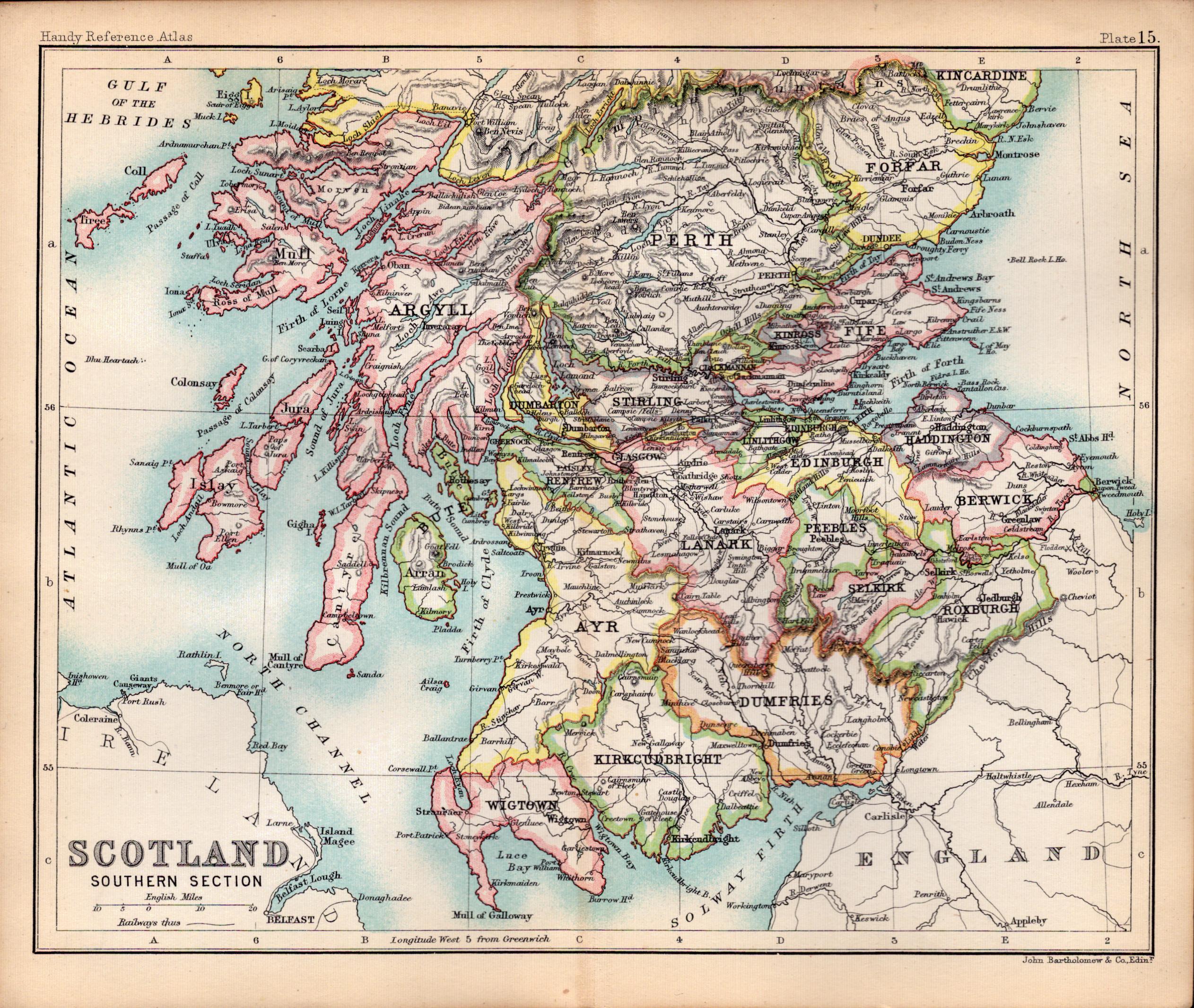 Scotland Southern Area Double Sided Antique 1896 Map.
