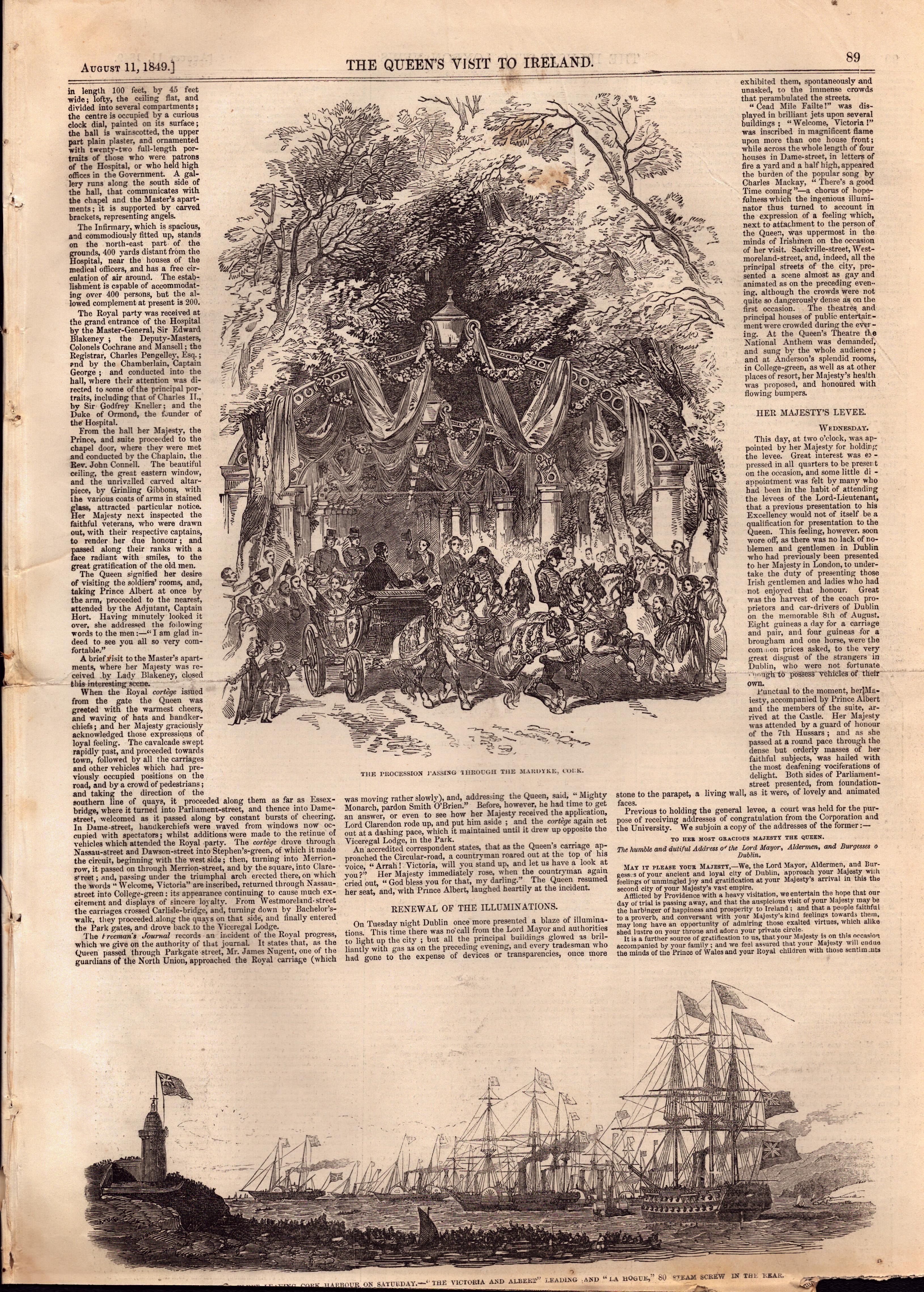 Queen Victoria Visit to Ireland Antique 175 Years Old Newspaper. - Image 4 of 8