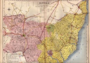 The County of Suffolk Large Victorian Letts 1884 Antique Coloured Map.