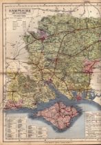 County of Hampshire Large Victorian Letts 1884 Antique Coloured Map.