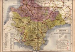The County of Devon Large Victorian Letts 1884 Antique Coloured Map.