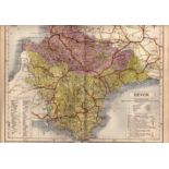 The County of Devon Large Victorian Letts 1884 Antique Coloured Map.