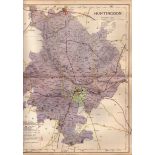 County of Huntingdonshire Large Victorian Letts 1884 Antique Coloured Map.