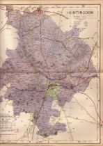 County of Huntingdonshire Large Victorian Letts 1884 Antique Coloured Map.