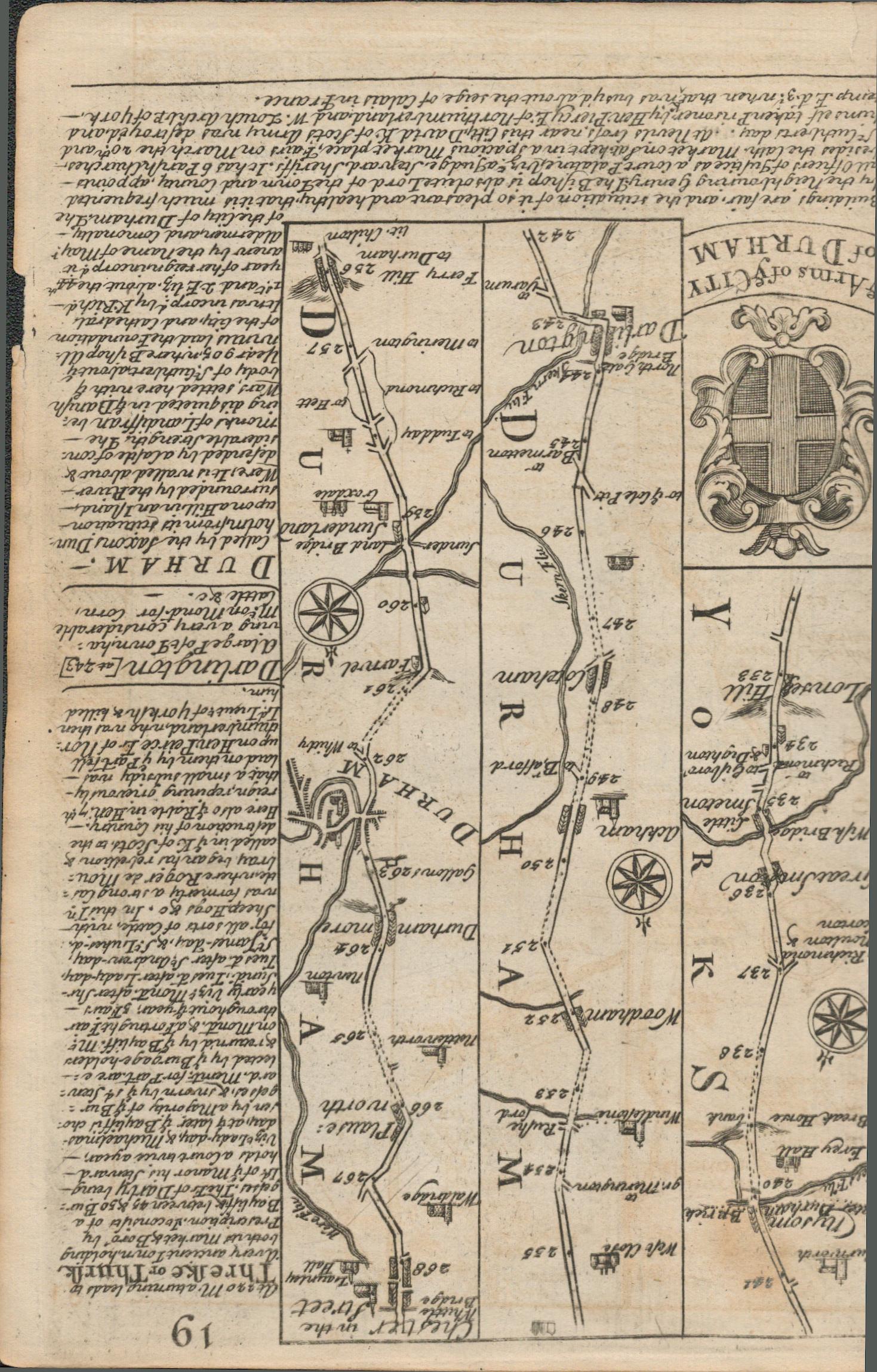 Bowen 290 Yrs Old Detailed Road Map Arms of the City of Durham & Newcastle. - Image 2 of 4