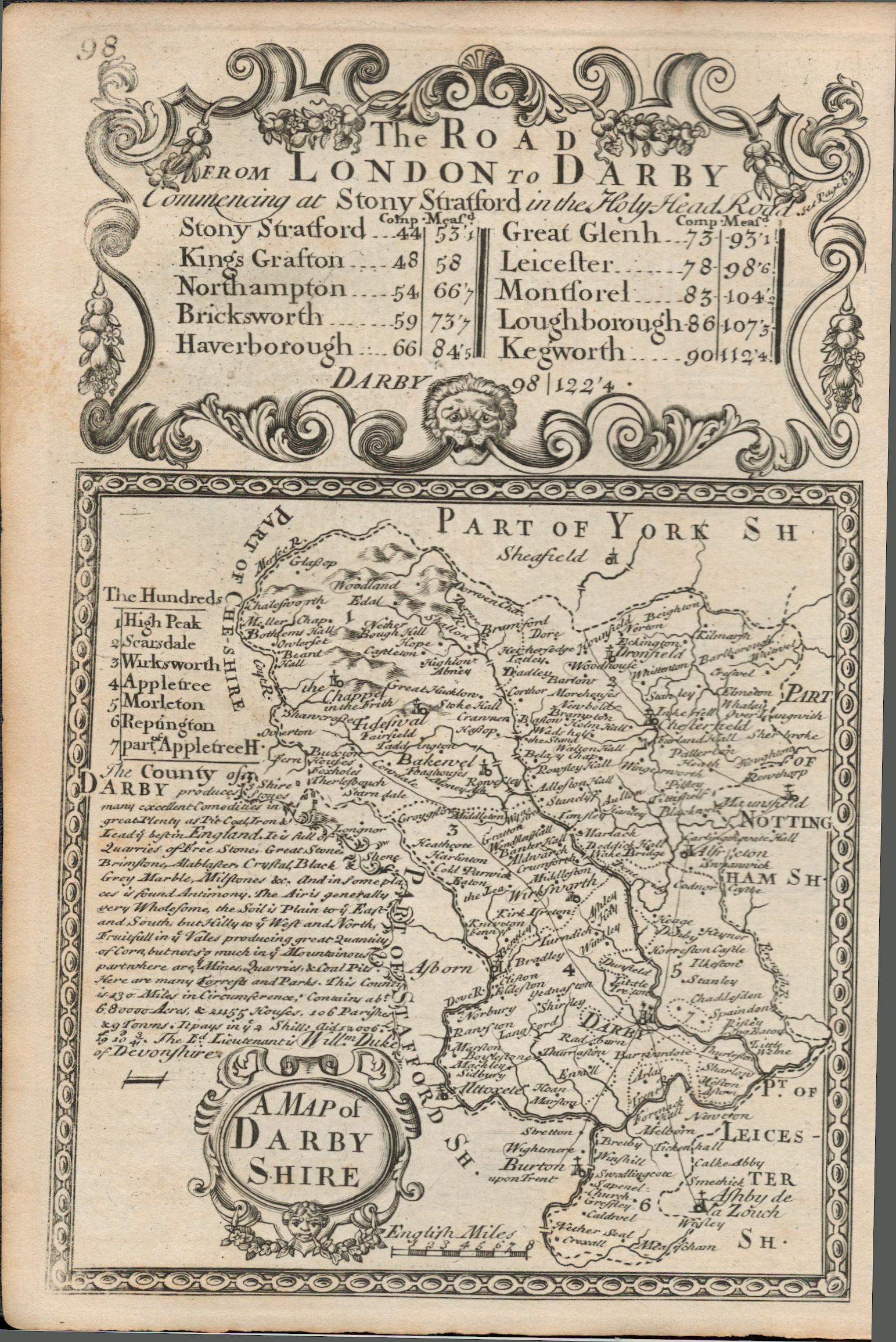 Bowen 290 Yrs Old Detailed Road Map Derbyshire High Peak Buxton Derby. - Image 2 of 4