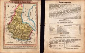 Somersetshire Engraved Hand Coloured George IV Antique Map & Text.
