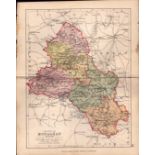 County Of Monaghan Ireland Antique Detailed Coloured Victorian Map.