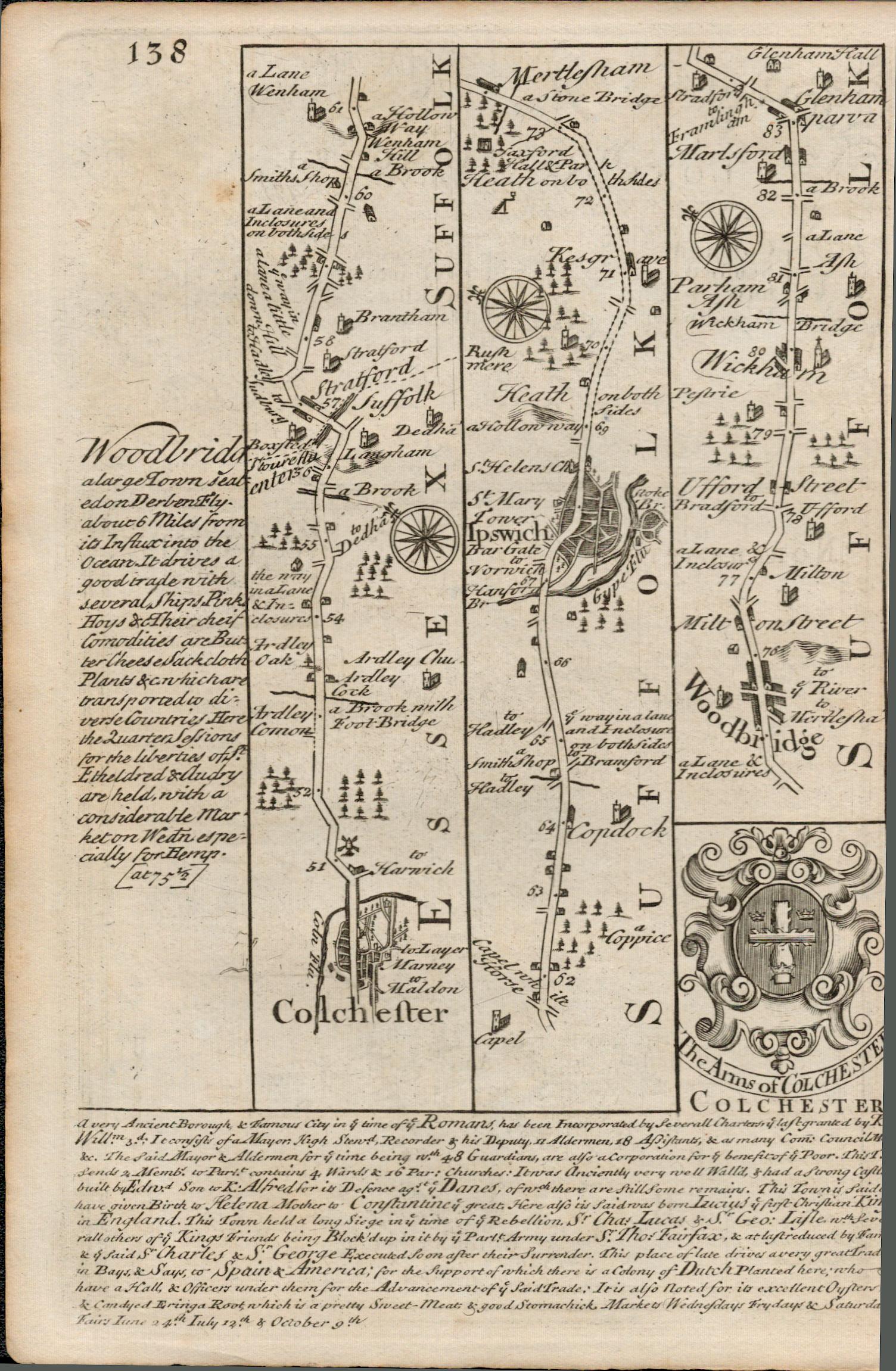 Emanuel Bowen 290 Yrs Old Detailed Road Map London To Yarmouth. - Image 3 of 4