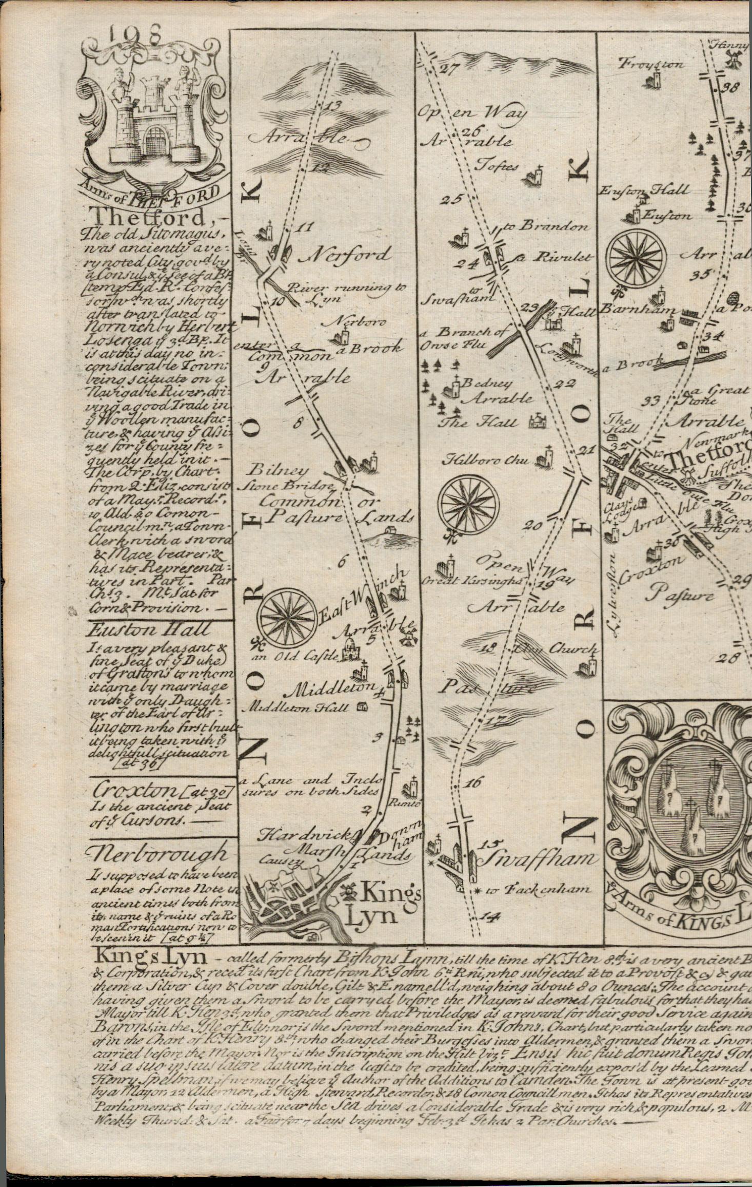 Bowen 290 Yrs Old Detailed Road Map Kings Lynn to Harwich Thetford Ipswich. - Image 3 of 4