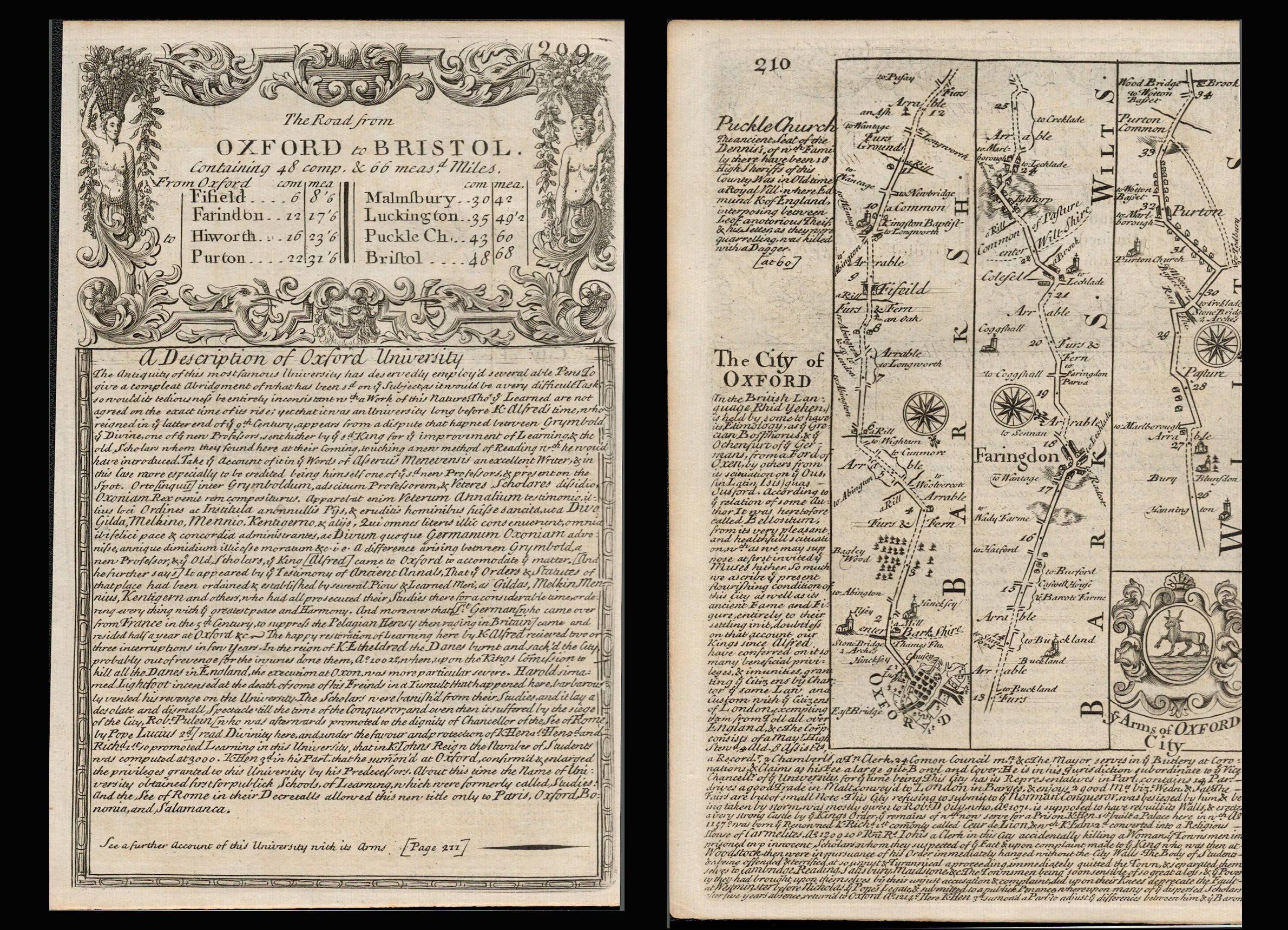 Bowen 290 Yrs Old Detailed Road Map Description of Oxford University.