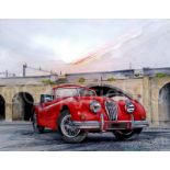 Jaguar XK 120 1950's In Red Sporting British Car Metal Wall Art