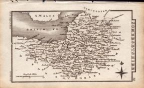 Somersetshire Antique Copper Engraved King George IV Map by Sidney Hall.