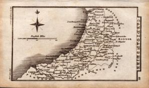 Wales Cardiganshire Antique Copper Engraved George IV Map by Sidney Hall.