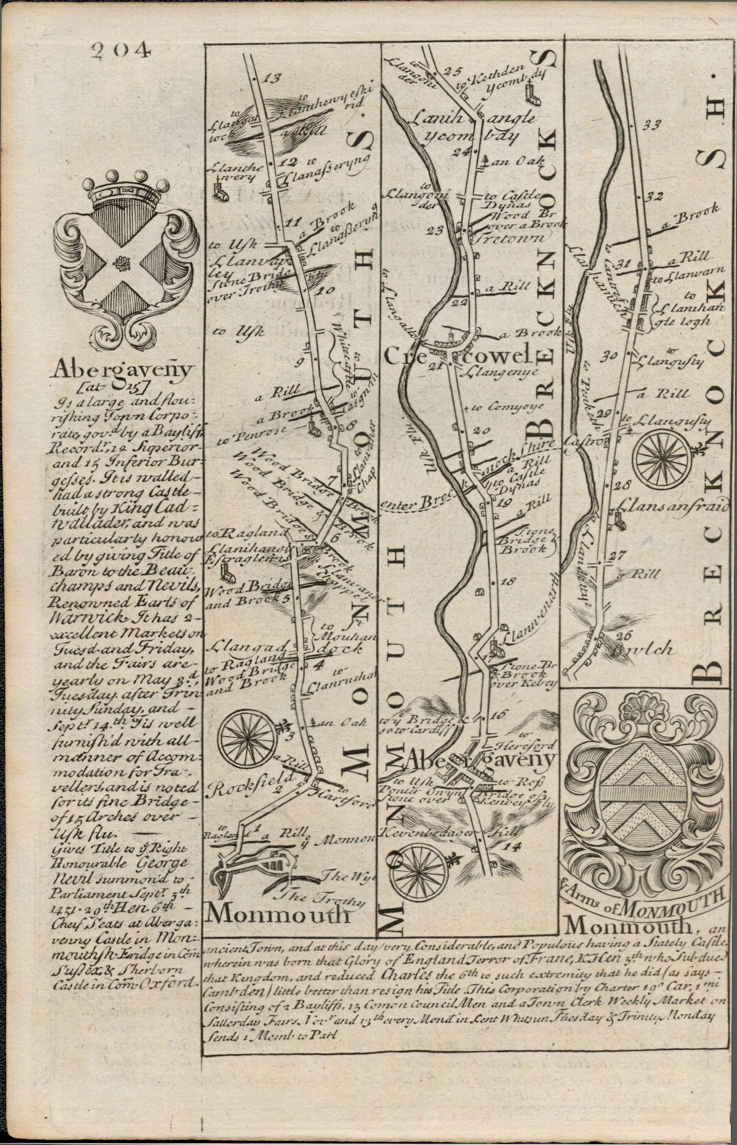 Bowen 290 Yrs Old Detailed Road Map Monmouth Abergavenny Wales. - Image 3 of 4