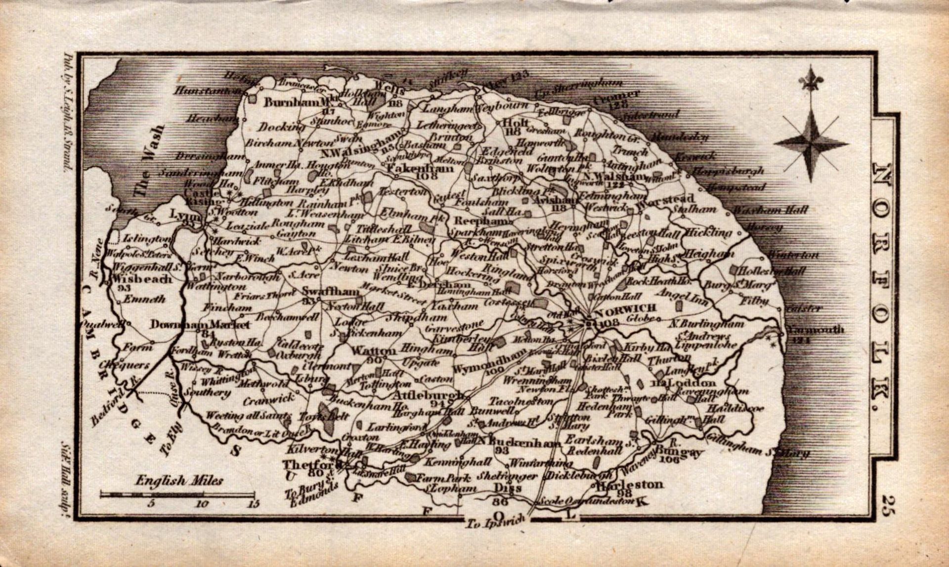 Norfolk Antique Copper Engraved King George IV Map by Sidney Hall.