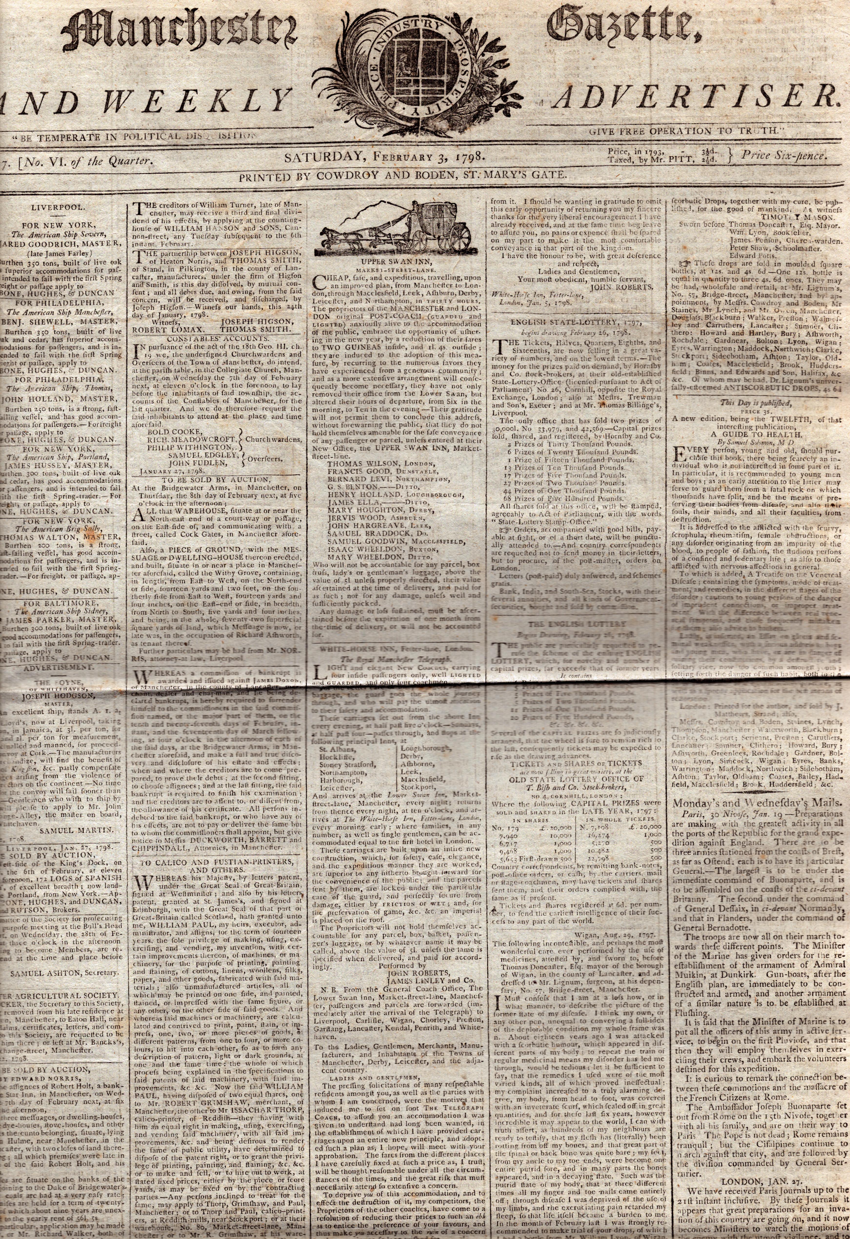 Collection of 7 Antique 1798/1799 Newspapers Bonaparte, Irish Rebellion, Etc - Image 2 of 15